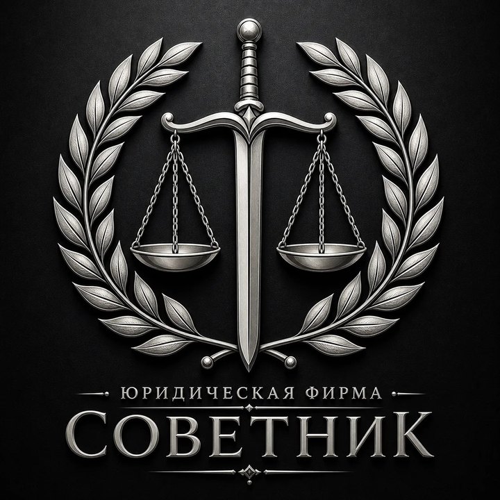 Логотип юридической фирмы СОВЕТНИК: весы, меч и лавровый венок